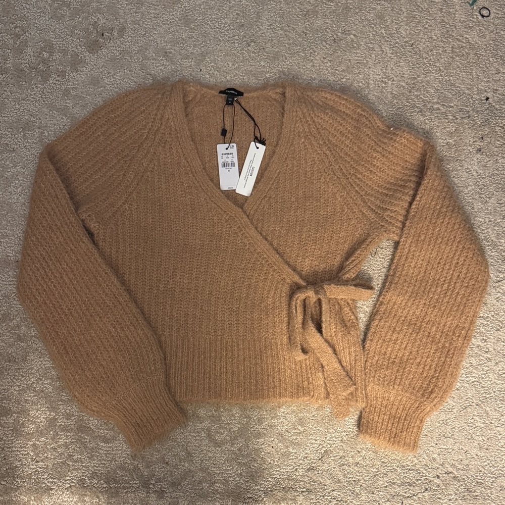 NWT Express Tan V-Neck Wrap Sweater